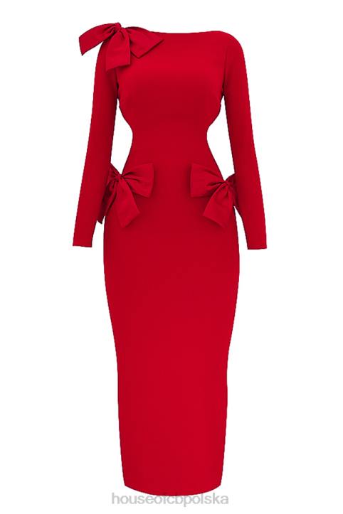 House of CB Czerwona Kokardka Sukienka Maxi Lavele Modna Stylowa Elegancka