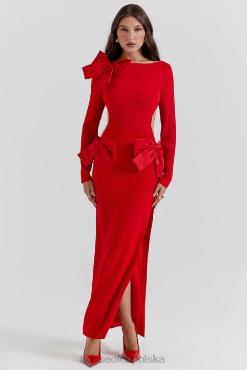 House of CB Czerwona Kokardka Sukienka Maxi Lavele Modna Stylowa Elegancka