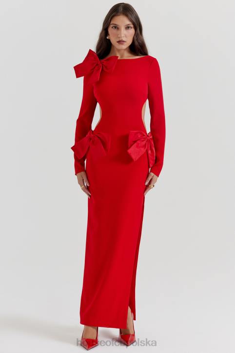 House of CB Czerwona Kokardka Sukienka Maxi Lavele Modna Stylowa Elegancka