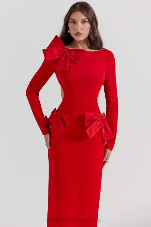 House of CB Czerwona Kokardka Sukienka Maxi Lavele Modna Stylowa Elegancka
