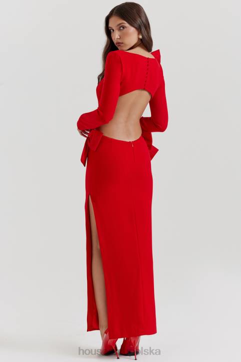 House of CB Czerwona Kokardka Sukienka Maxi Lavele Modna Stylowa Elegancka