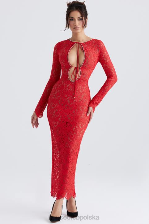 House of CB Czerwona Koronkowa Sukienka Maxi Lisandra 4PND340 Modna Odzież Damska