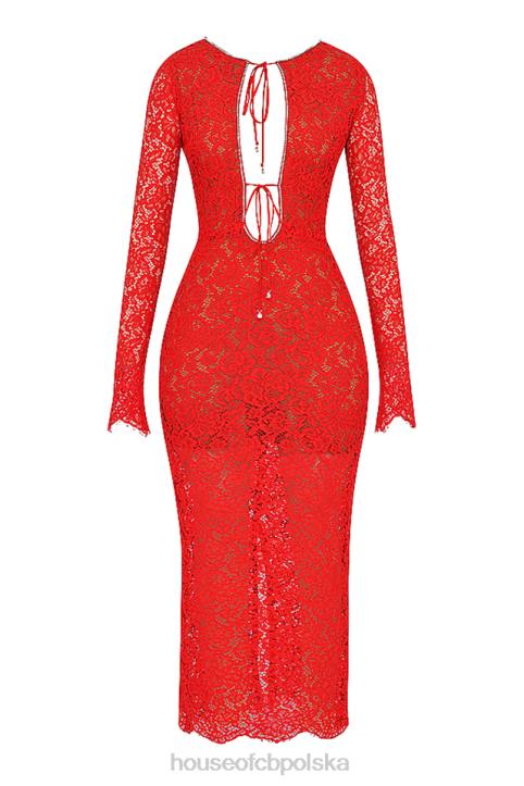 House of CB Czerwona Koronkowa Sukienka Maxi Lisandra 4PND340 Modna Odzież Damska