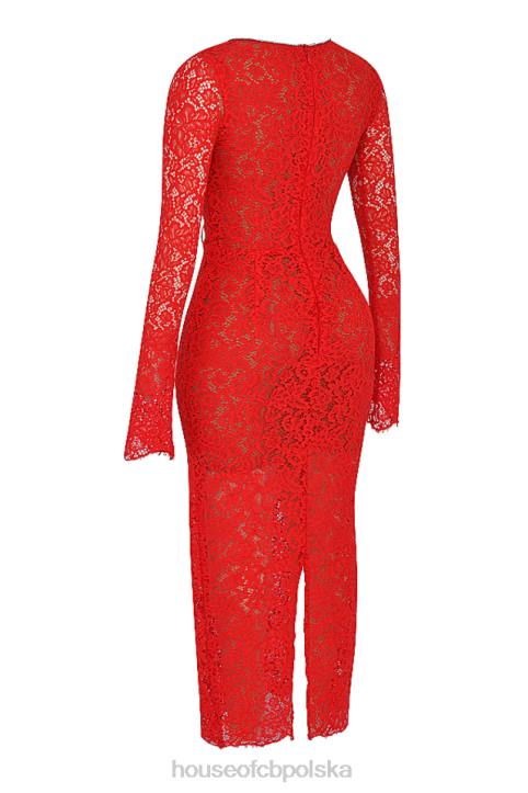 House of CB Czerwona Koronkowa Sukienka Maxi Lisandra 4PND340 Modna Odzież Damska