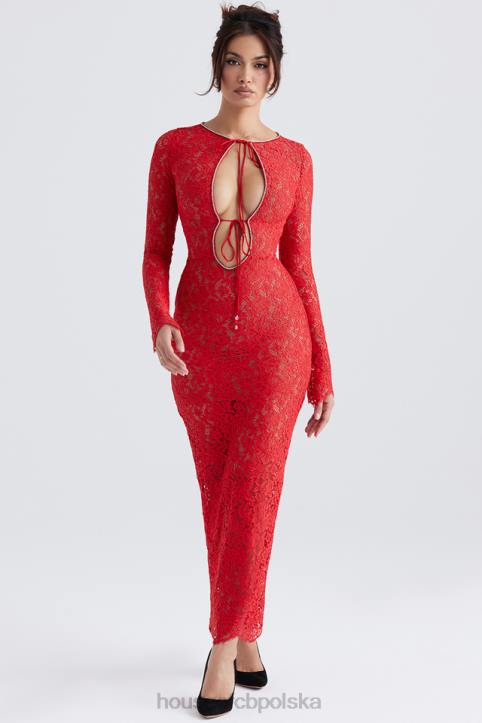 House of CB Czerwona Koronkowa Sukienka Maxi Lisandra 4PND340 Modna Odzież Damska
