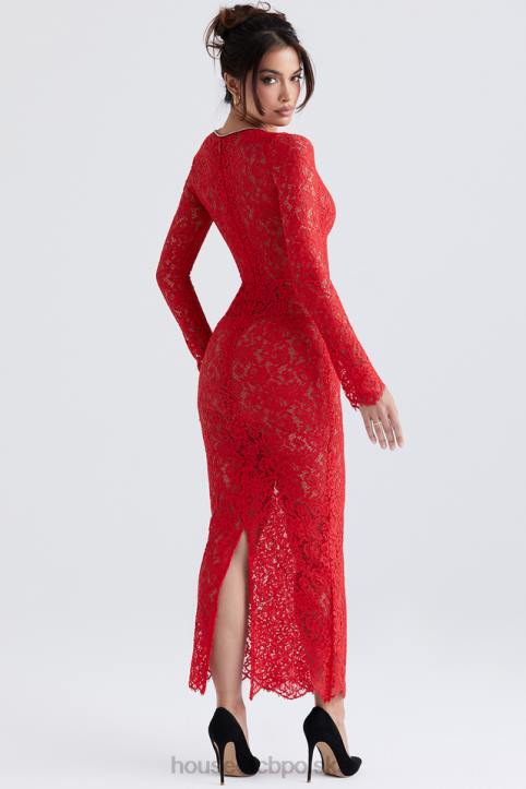 House of CB Czerwona Koronkowa Sukienka Maxi Lisandra 4PND340 Modna Odzież Damska