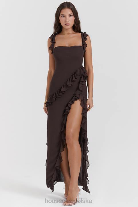House of CB Maxi Sukienka Falbana Espresso Stylowa Moda