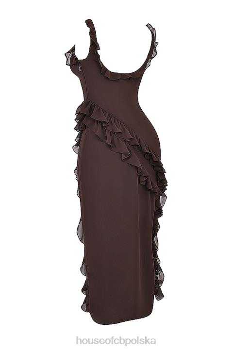 House of CB Maxi Sukienka Falbana Espresso Stylowa Moda
