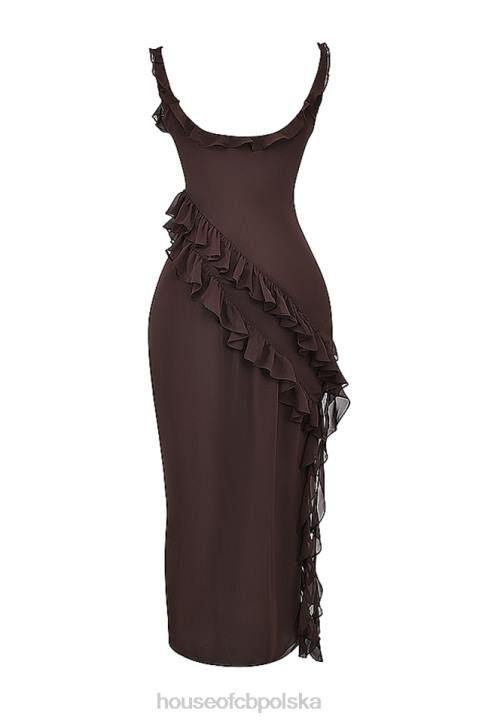 House of CB Maxi Sukienka Falbana Espresso Stylowa Moda