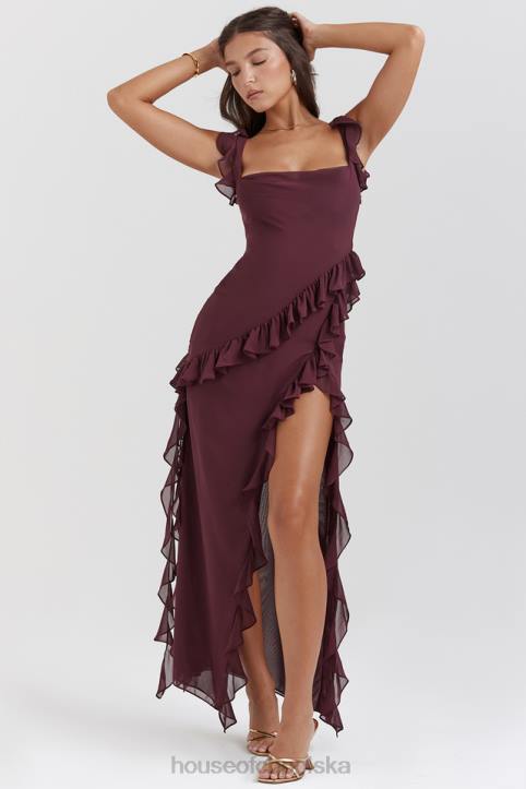House of CB Morwowa Sukienka Maxi z Falbaną Elegancja i Styl