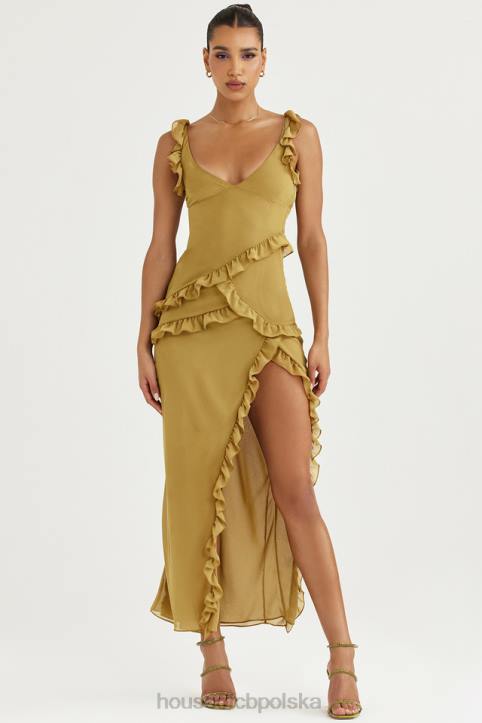 House of CB Maxi Sukienka Oliwkowa z Falbaną Modny Styl
