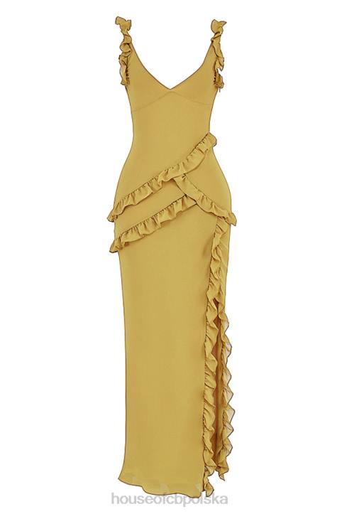 House of CB Maxi Sukienka Oliwkowa z Falbaną Modny Styl