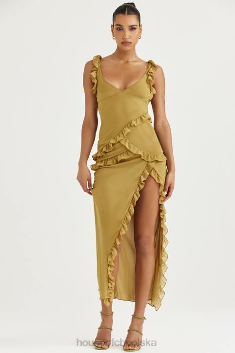 House of CB Maxi Sukienka Oliwkowa z Falbaną Modny Styl