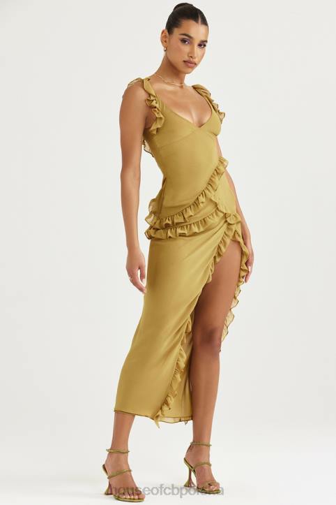 House of CB Maxi Sukienka Oliwkowa z Falbaną Modny Styl