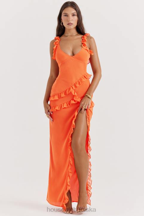 House of CB Sukienka maxi z falbaną w kolorze pixie w płomienistym pomarańczowym kolorze 4PND191 odzież