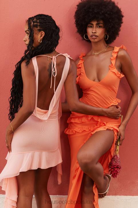 House of CB Sukienka maxi w kolorze pomarańczowym z falbaną Pixie