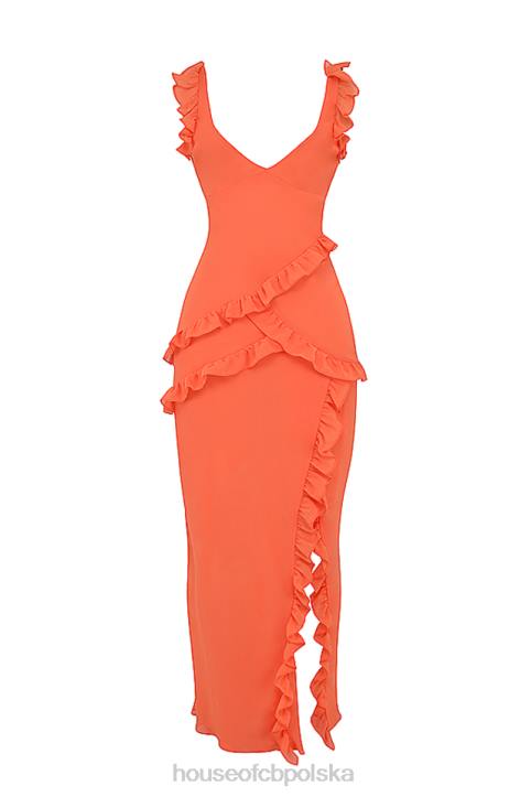House of CB Sukienka maxi w kolorze pomarańczowym z falbaną Pixie