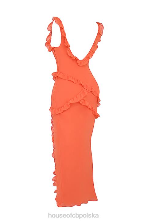 House of CB Sukienka maxi w kolorze pomarańczowym z falbaną Pixie