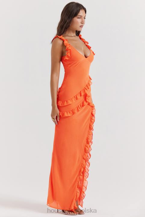 House of CB Sukienka maxi w kolorze pomarańczowym z falbaną Pixie