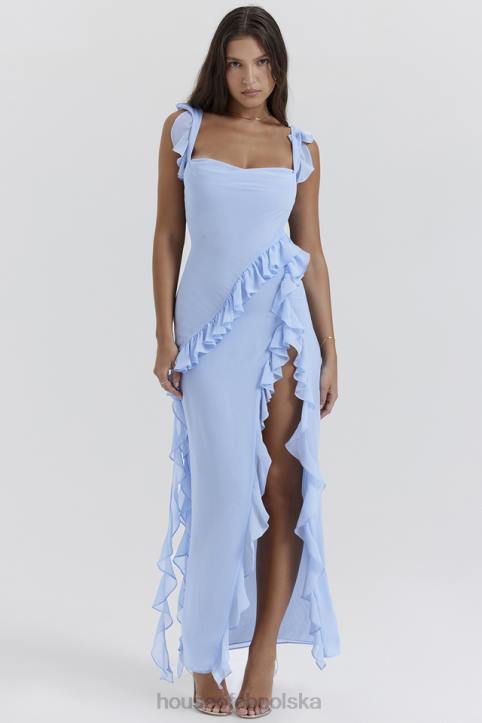 House of CB Niebieska Sukienka Maxi z Falbaną Ariel 4PND208 Modna Odzież Damska