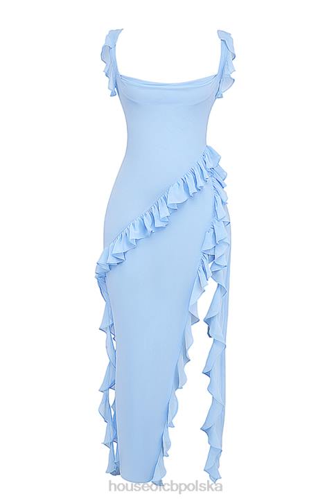 House of CB Niebieska Sukienka Maxi z Falbaną Ariel 4PND208 Modna Odzież Damska