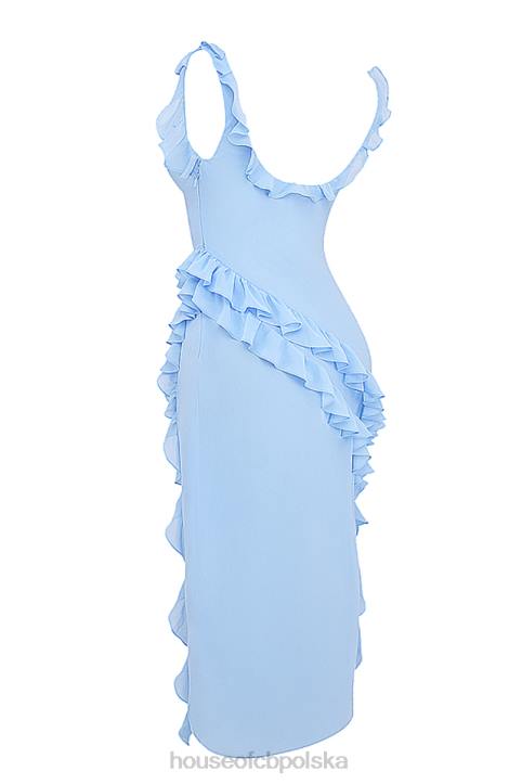 House of CB Niebieska Sukienka Maxi z Falbaną Ariel 4PND208 Modna Odzież Damska