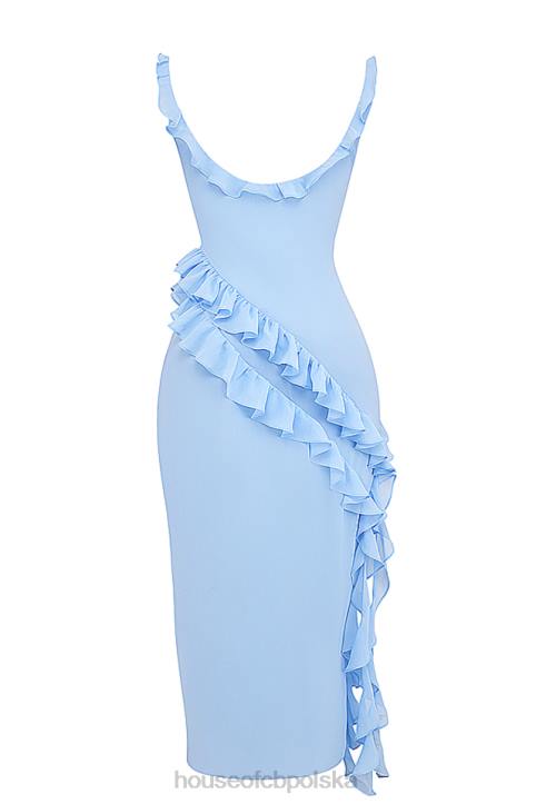 House of CB Niebieska Sukienka Maxi z Falbaną Ariel 4PND208 Modna Odzież Damska