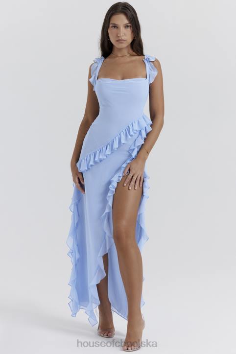 House of CB Niebieska Sukienka Maxi z Falbaną Ariel 4PND208 Modna Odzież Damska