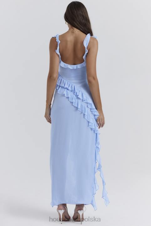 House of CB Niebieska Sukienka Maxi z Falbaną Ariel 4PND208 Modna Odzież Damska