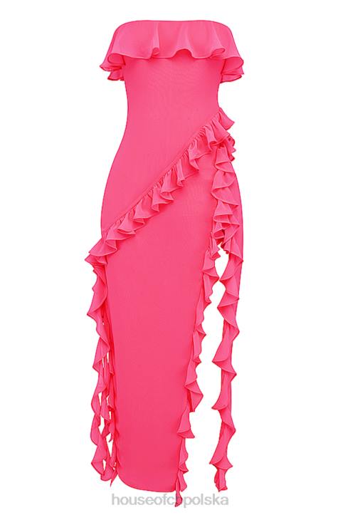 House of CB Fuksjowa Maxi Sukienka Sarina z Falbanami Modna Odzież