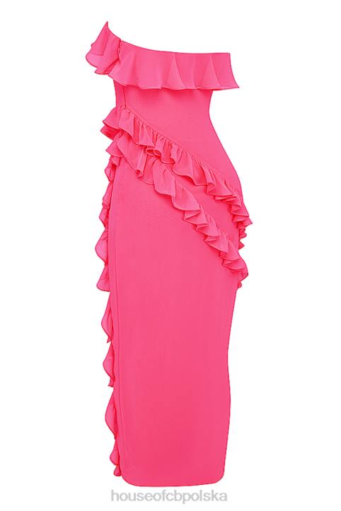 House of CB Fuksjowa Maxi Sukienka Sarina z Falbanami Modna Odzież