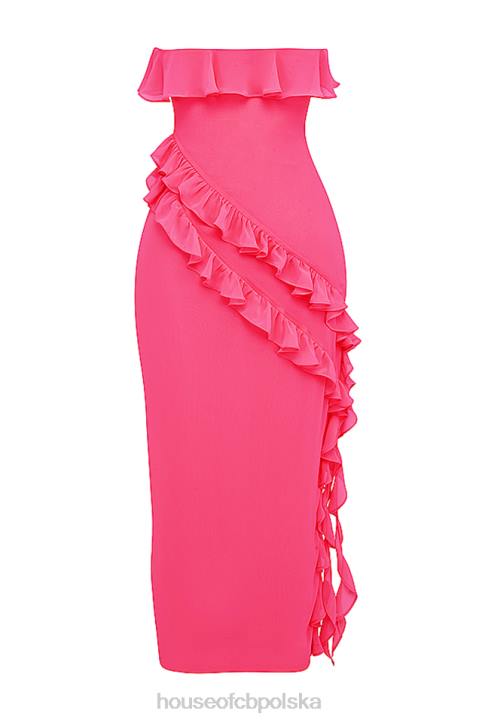 House of CB Fuksjowa Maxi Sukienka Sarina z Falbanami Modna Odzież