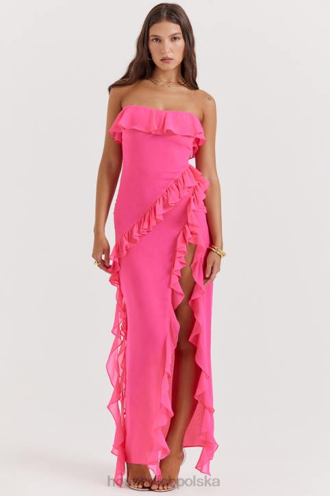 House of CB Fuksjowa Maxi Sukienka Sarina z Falbanami Modna Odzież