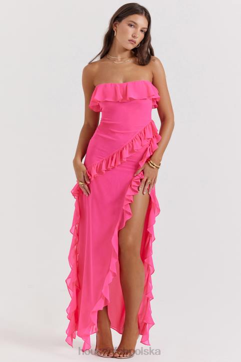 House of CB Fuksjowa Maxi Sukienka Sarina z Falbanami Modna Odzież