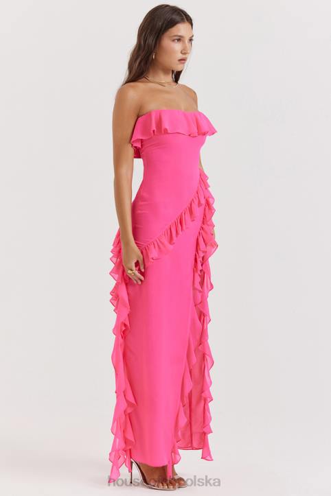 House of CB Fuksjowa Maxi Sukienka Sarina z Falbanami Modna Odzież