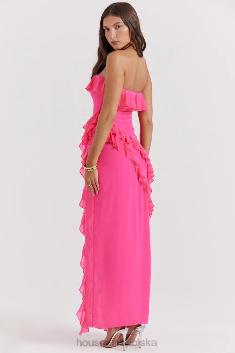 House of CB Fuksjowa Maxi Sukienka Sarina z Falbanami Modna Odzież