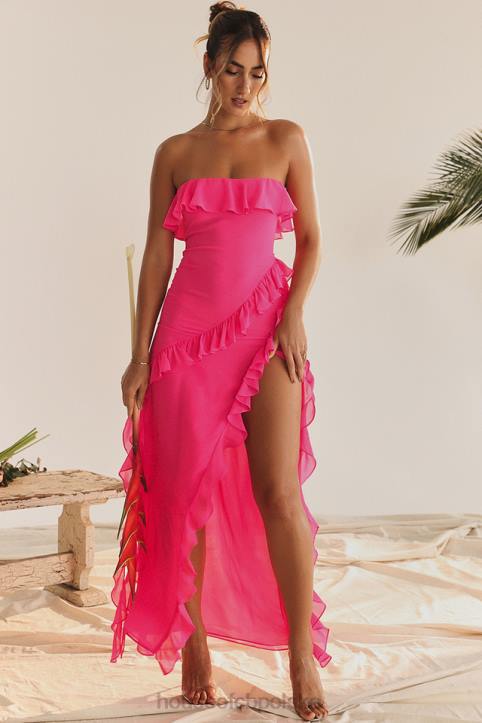 House of CB Fuksjowa Maxi Sukienka Sarina z Falbanami Modna Odzież