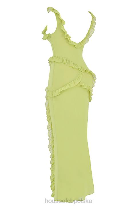 House of CB Sukienka maxi falbany pixie lime trendy stylowa moda