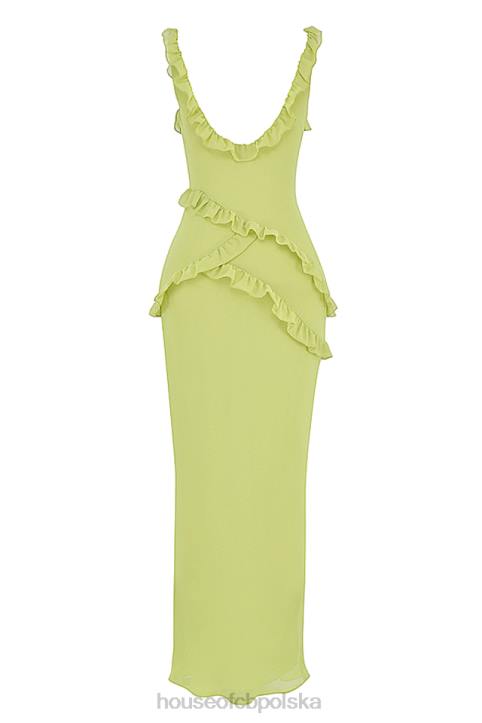 House of CB Sukienka maxi falbany pixie lime trendy stylowa moda