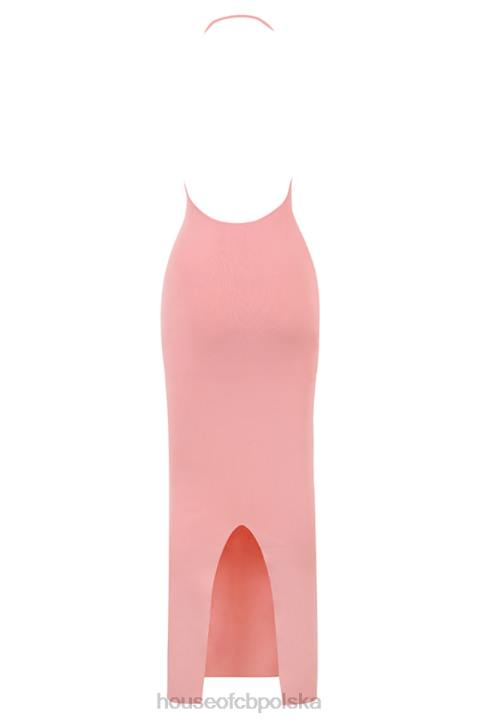 House of CB Sukienka maxi Camelia morelowa z głębokim dekoltem