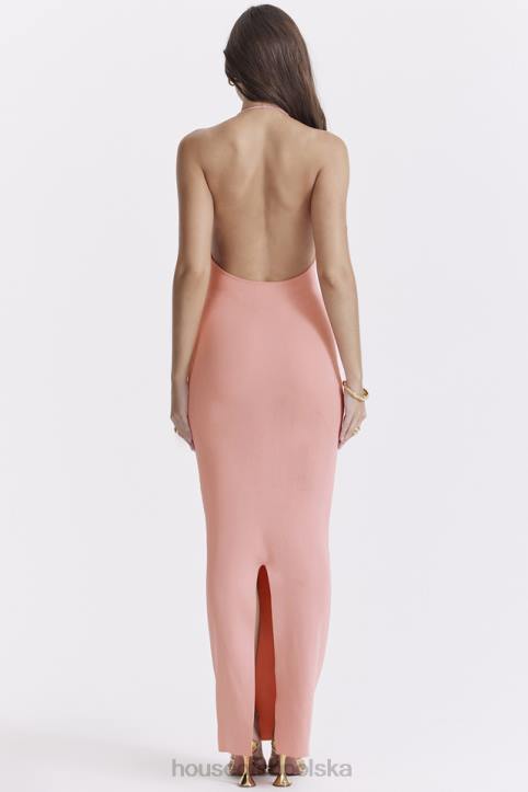 House of CB Sukienka maxi Camelia morelowa z głębokim dekoltem