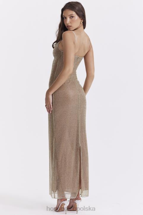 House of CB Sukienka maxi z koralikami cafe au lait limitowana edycja 4PND220 modna odzież damska