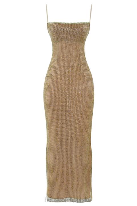 House of CB Sukienka maxi z koralikami cafe au lait limitowana edycja 4PND220 modna odzież damska