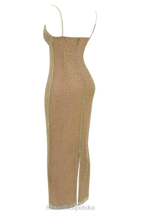House of CB Sukienka maxi z koralikami cafe au lait limitowana edycja 4PND220 modna odzież damska