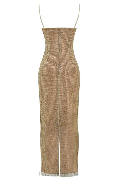 House of CB Sukienka maxi z koralikami cafe au lait limitowana edycja 4PND220 modna odzież damska