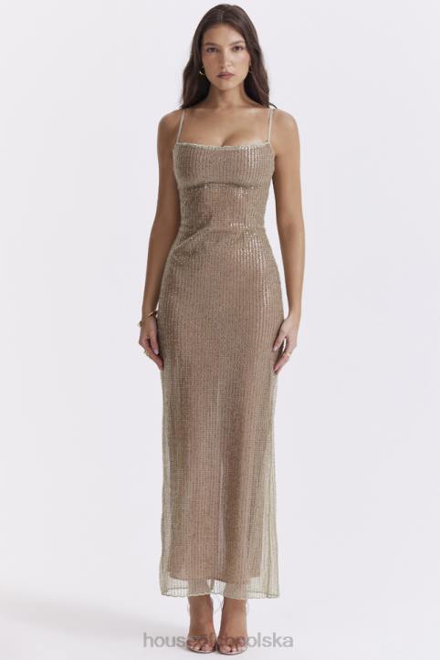 House of CB Sukienka maxi z koralikami cafe au lait limitowana edycja 4PND220 modna odzież damska