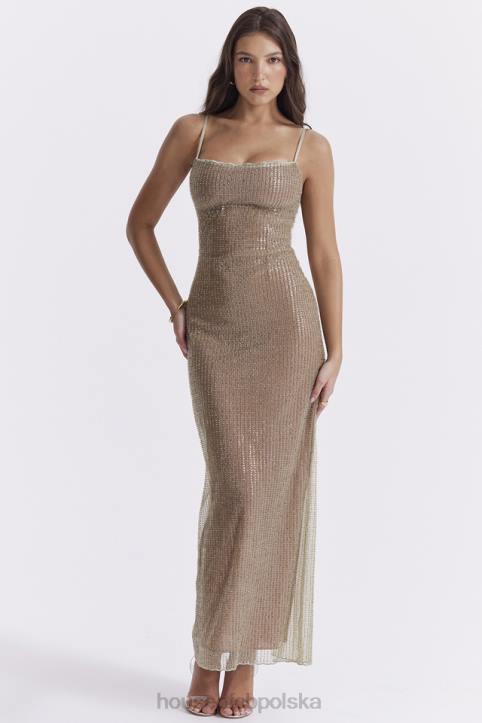 House of CB Sukienka maxi z koralikami cafe au lait limitowana edycja 4PND220 modna odzież damska
