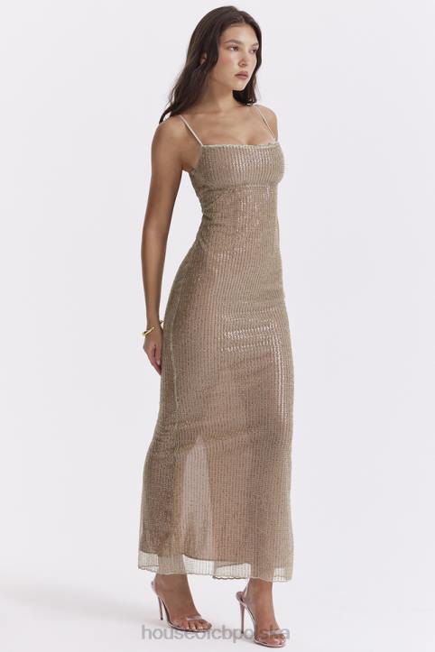 House of CB Sukienka maxi z koralikami cafe au lait limitowana edycja 4PND220 modna odzież damska