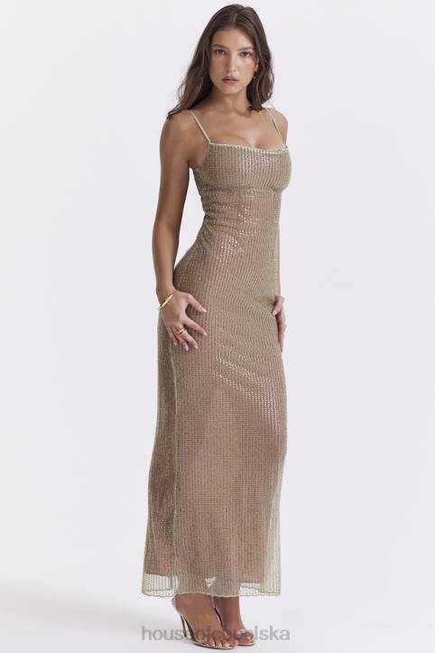 House of CB Sukienka maxi z koralikami cafe au lait limitowana edycja 4PND220 modna odzież damska
