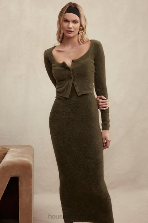 House of CB Sukienka maxi z dzianiny khaki stylowa elegancja